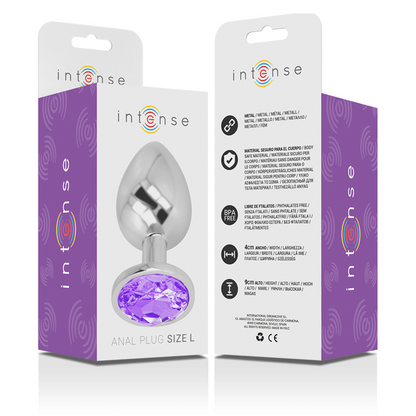 INTENSE - PLUG ANAL EN MÉTAL ALUMINIUM AVEC VERRE VIOLET TAILLE L