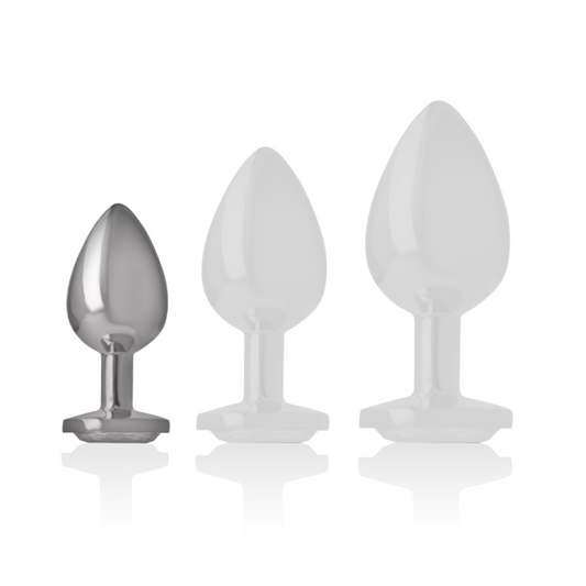 INTENSE - ALUMINUM METAL ANAL PLUG WITH SILVER GLASS SIZE S