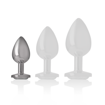 INTENSE - ALUMINUM METAL ANAL PLUG WITH SILVER GLASS SIZE S