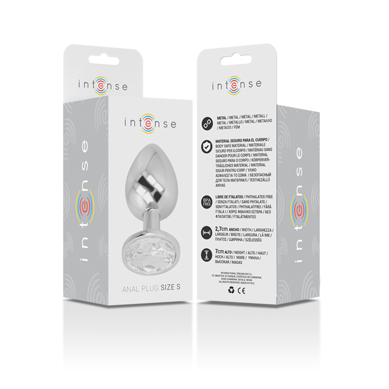 INTENSE - ALUMINUM METAL ANAL PLUG WITH SILVER GLASS SIZE S