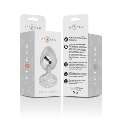 INTENSE - ALUMINUM METAL ANAL PLUG WITH SILVER GLASS SIZE S