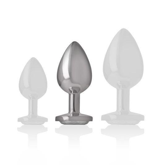 INTENSE - ALUMINUM METAL ANAL PLUG WITH SILVER GLASS SIZE M