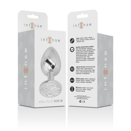 INTENSE - ALUMINUM METAL ANAL PLUG WITH SILVER GLASS SIZE M