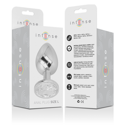 INTENSE - ALUMINUM METAL ANAL PLUG WITH SILVER GLASS SIZE L