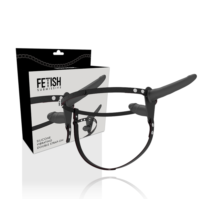 HARNAIS FÉTICHISME SOUMIS - VIBRATEUR NOIR DOUBLE PÉNÉTRATION