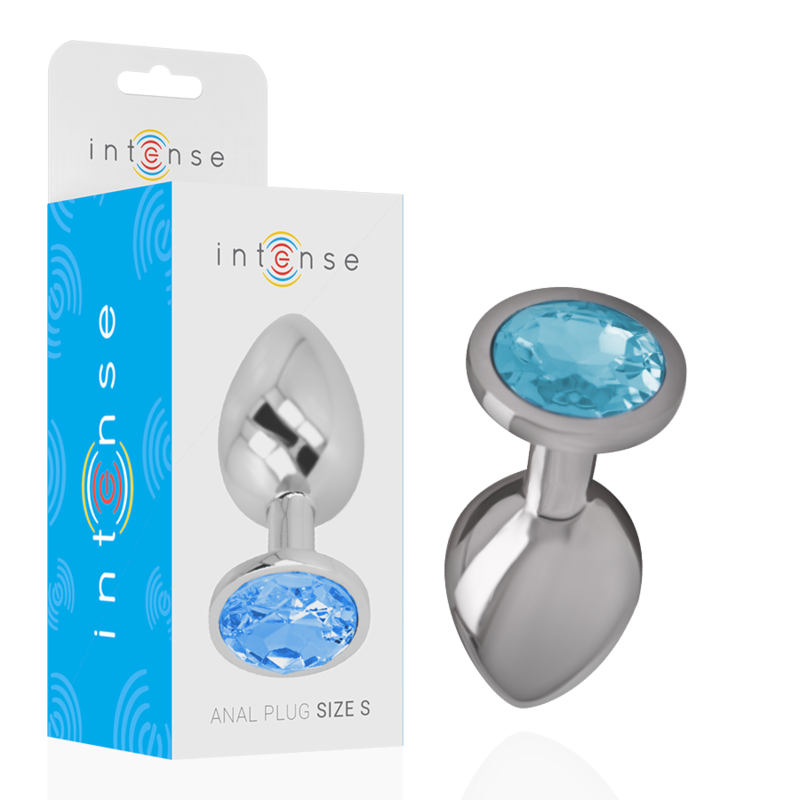 INTENSE - ALUMINUM METAL ANAL PLUG WITH BLUE GLASS SIZE S