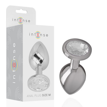 INTENSE - ALUMINUM METAL ANAL PLUG WITH SILVER GLASS SIZE M
