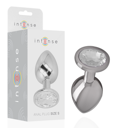 INTENSE - ALUMINUM METAL ANAL PLUG WITH SILVER GLASS SIZE S