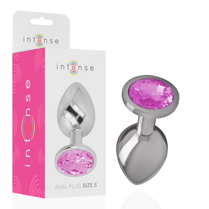 INTENSE - METAL ALUMINUM ANAL PLUG WITH PINK GLASS SIZE S