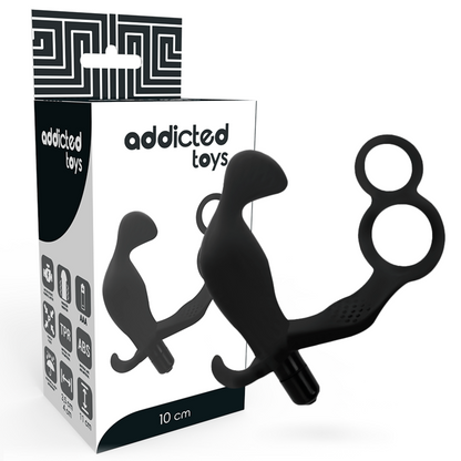 ADDICTED TOYS - PLUG ANAL AVEC DOUBLE ANNEAU, PÉNIS ET TESTICULES, NOIR