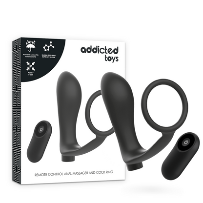 ADDICTED TOYS - PLUG ANAL RECHARGEABLE NOIR AVEC TÉLÉCOMMANDE ET ANNEAU PÉNIS