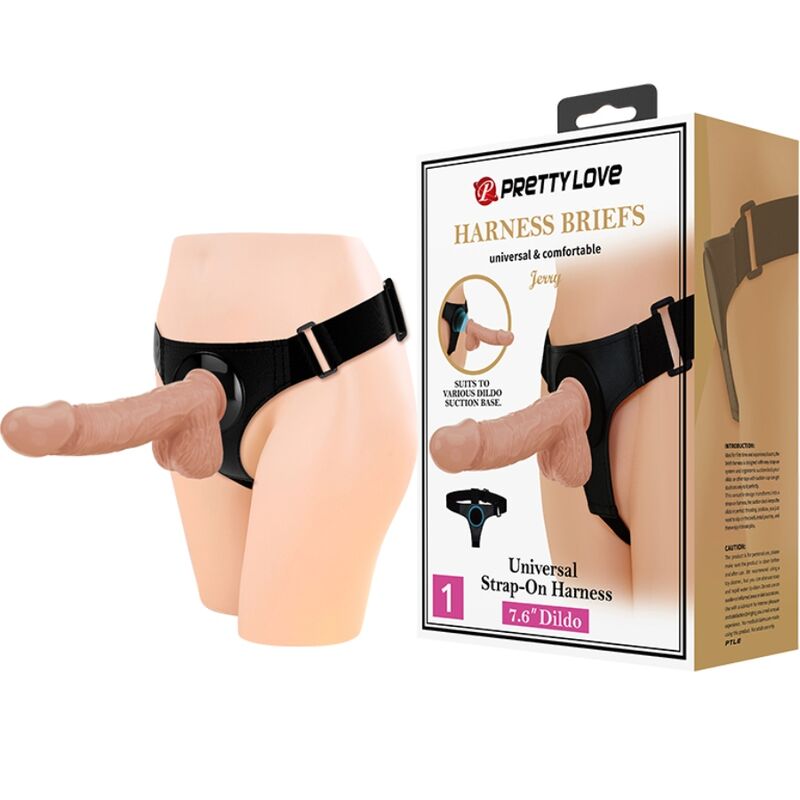 PRETTY LOVE - CULOTTE HARNAIS HARNAIS UNIVERSEL AVEC GODE JERRY 21,8 CM NATUREL