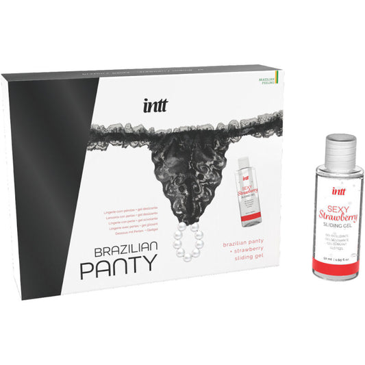 INTT SORT - CULOTTE BRÉSILIENNE NOIRE AVEC PERLES ET GEL LUBRIFIANT 50 ML