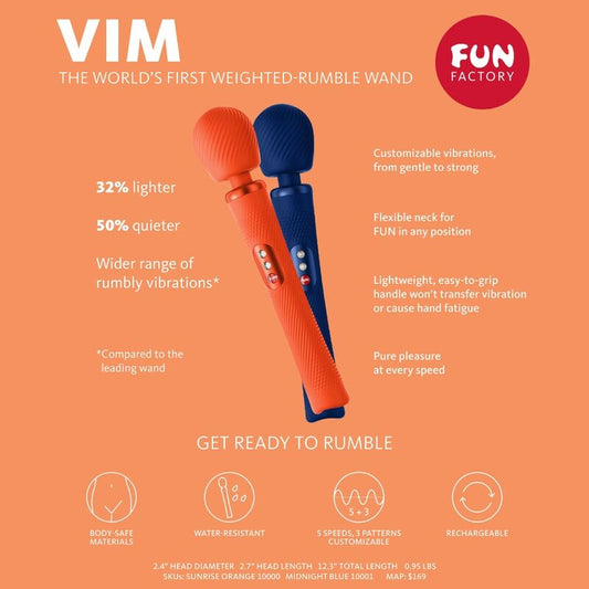 FUN FACTORY - VIBRATEUR RECHARGEABLE EN SILICONE VIM WAND RUMBLE ORANGE