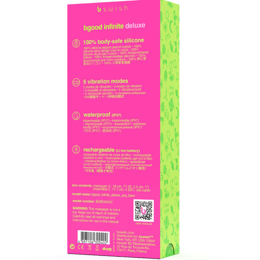 B SWISH - BGOOD INFINITE DELUXE VIBRATEUR RECHARGEABLE EN SILICONE BLEU