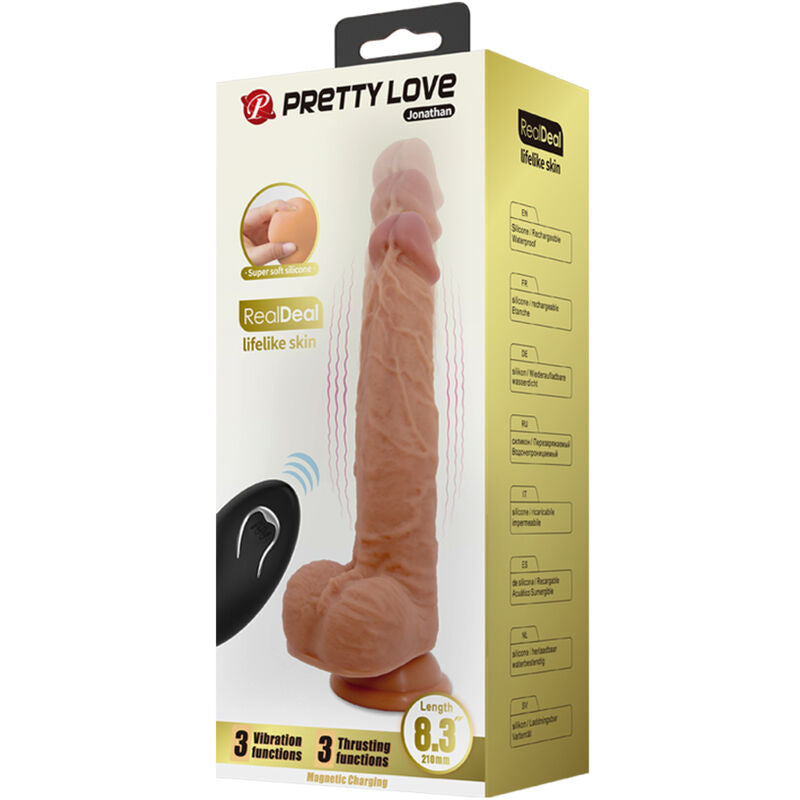 PRETTY LOVE - JONATHAN DILDO SILICONE 3 VIBRATIONS + 3 TAILLES D'INSERTION TÉLÉCOMMANDE 21 CM