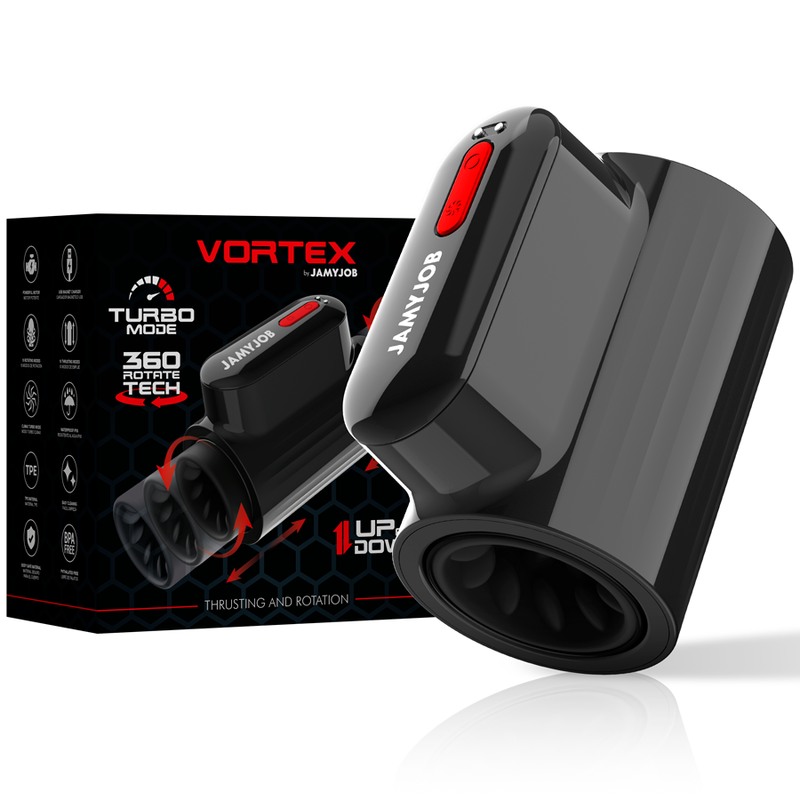 JAMYJOB - MASTURBATEUR VORTEX TURBO AVEC POUSSÉE ET ROTATION À 360° DE HAUT EN BAS