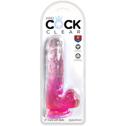 KING COCK - PÉNIS RÉALISTE TRANSPARENT AVEC TESTICULES 13,5 CM ROSE