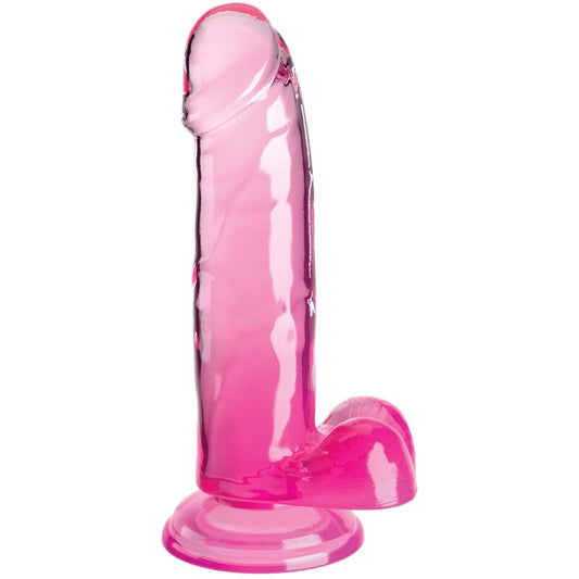 KING COCK - PÉNIS RÉALISTE TRANSPARENT AVEC TESTICULES 15,2 CM ROSE