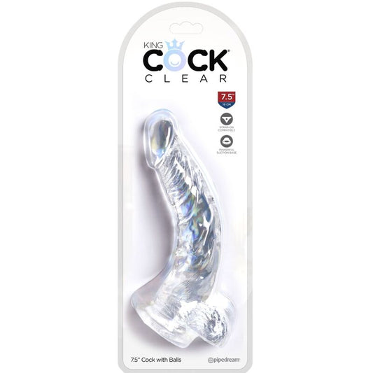 KING COCK - PÉNIS COURBÉ RÉALISTE ET TRANSPARENT AVEC TESTICULES 16,5 CM