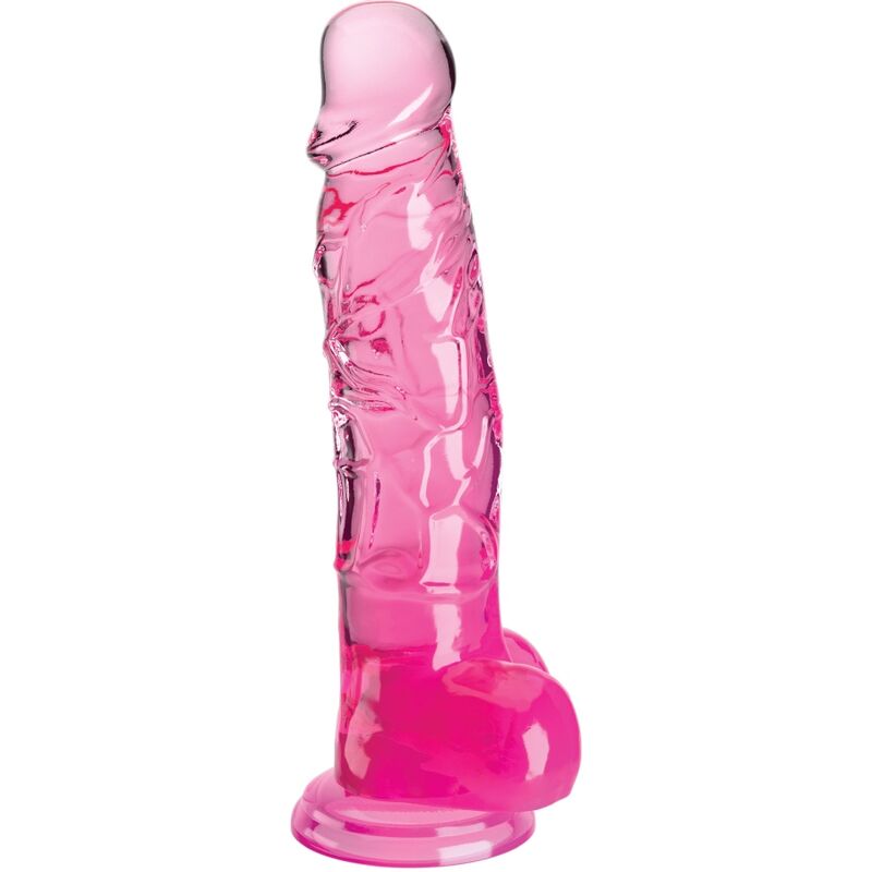 KING COCK - PÉNIS RÉALISTE TRANSPARENT AVEC TESTICULES 16,5 CM ROSE