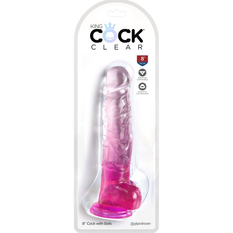 KING COCK - PÉNIS RÉALISTE TRANSPARENT AVEC TESTICULES 16,5 CM ROSE