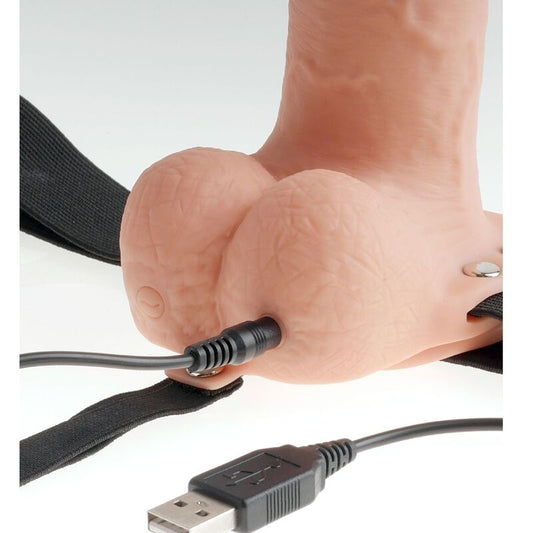 SÉRIE FETISH FANTASY - HARNAIS RÉGLABLE AVEC PÉNIS RÉALISTE ET TESTICULES RECHARGEABLES ET VIBRATEUR 23 CM