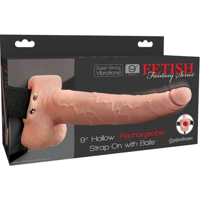 SÉRIE FETISH FANTASY - HARNAIS RÉGLABLE AVEC PÉNIS RÉALISTE ET TESTICULES RECHARGEABLES ET VIBRATEUR 23 CM