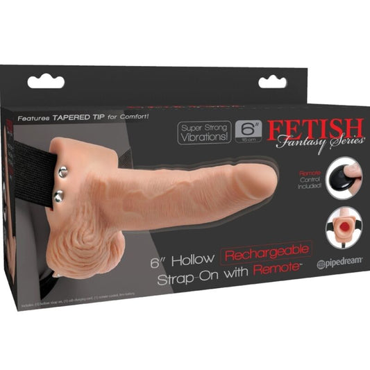 SÉRIE FETISH FANTASY - HARNAIS RÉGLABLE TÉLÉCOMMANDE PÉNIS RÉALISTE AVEC TESTICULES RECHARGEABLE ET VIBRATEUR 15 CM