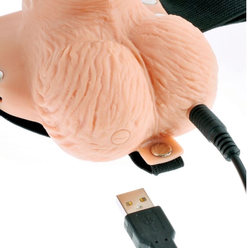 SÉRIE FETISH FANTASY - HARNAIS RÉGLABLE TÉLÉCOMMANDE PÉNIS RÉALISTE AVEC TESTICULES RECHARGEABLE ET VIBRATEUR 15 CM