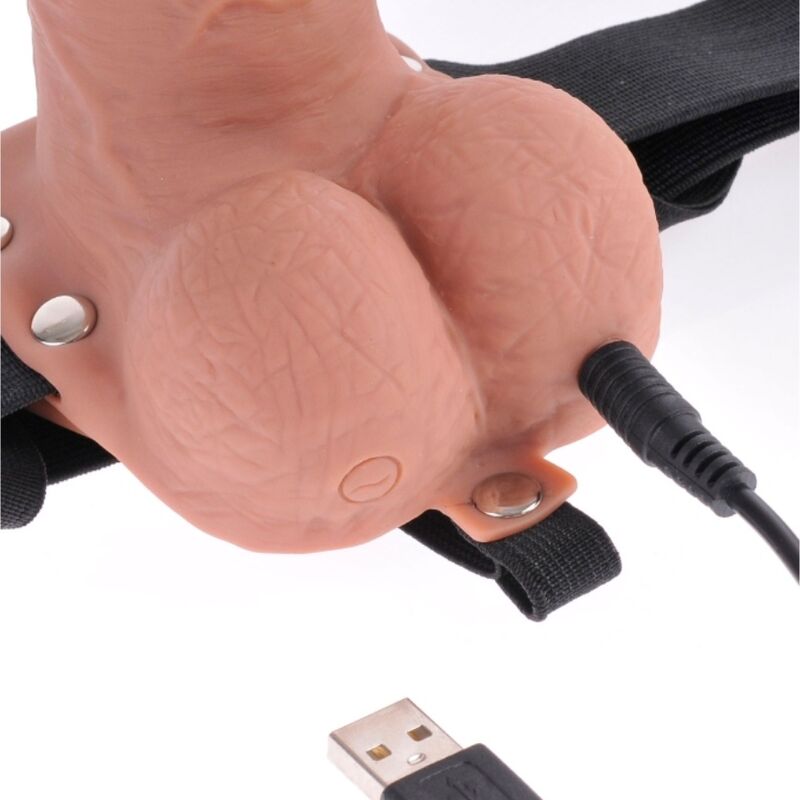 SÉRIE FETISH FANTASY - HARNAIS RÉGLABLE PÉNIS RÉALISTE AVEC TESTICULES RECHARGEABLES ET VIBRATEUR 17,8 CM