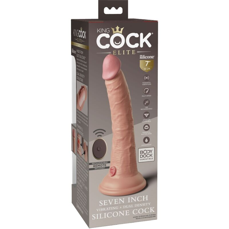 KING COCK - VIBRATEUR DILDO RÉALISTE ELITE ET TÉLÉCOMMANDE EN SILICONE 17,8 CM