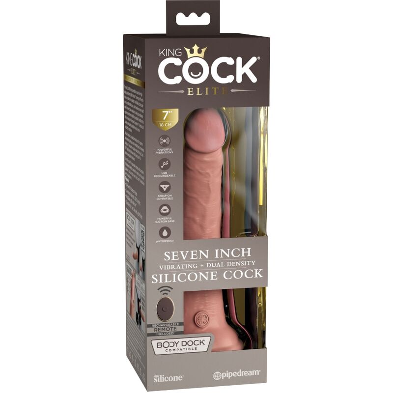 KING COCK - VIBRATEUR DILDO RÉALISTE ELITE ET TÉLÉCOMMANDE EN SILICONE 17,8 CM