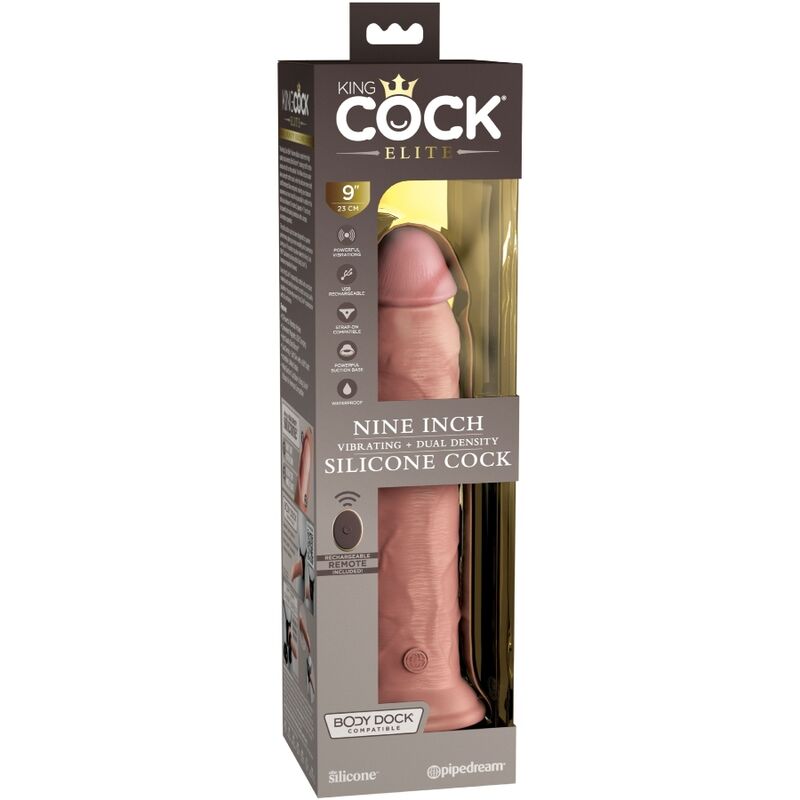 KING COCK - VIBRATEUR DILDO RÉALISTE ELITE &amp; TÉLÉCOMMANDE EN SILICONE 23 CM