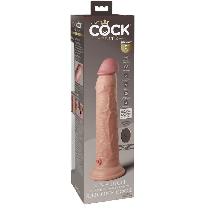 KING COCK - VIBRATEUR DILDO RÉALISTE ELITE &amp; TÉLÉCOMMANDE EN SILICONE 23 CM