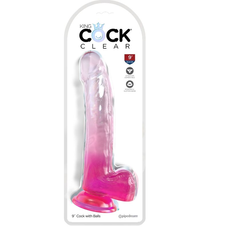 KING COCK - GODE TRANSPARENT AVEC TESTICULES 20,3 CM ROSE
