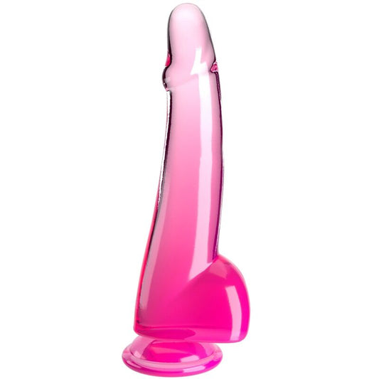 KING COCK - GODE TRANSPARENT AVEC TESTICULES 19 CM ROSE