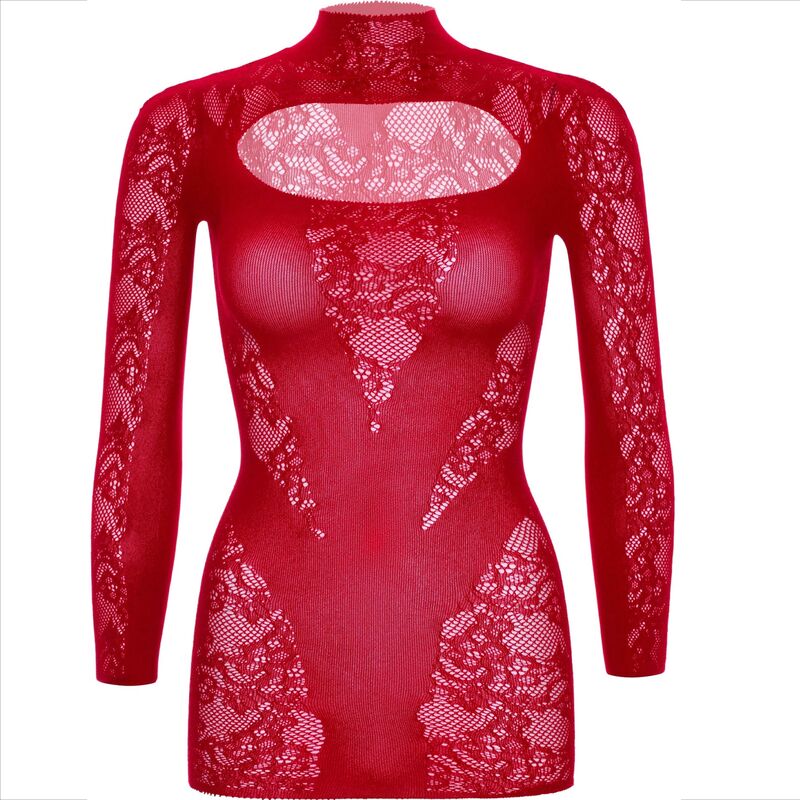 LEG AVENUE - MINI ROBE EN DENTELLE ROUGE À MANCHES LONGUES