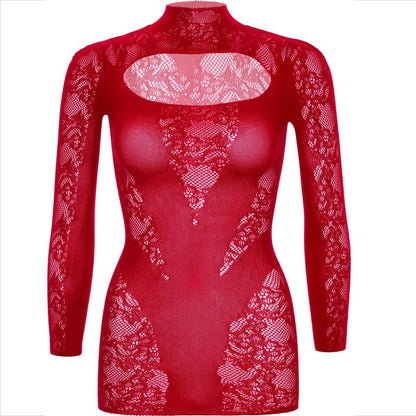 LEG AVENUE - MINI ROBE EN DENTELLE ROUGE À MANCHES LONGUES