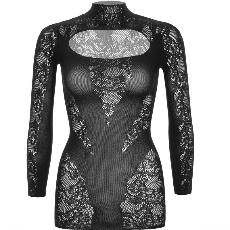 LEG AVENUE - MINI-ROBE EN DENTELLE À MANCHES LONGUES NOIRE