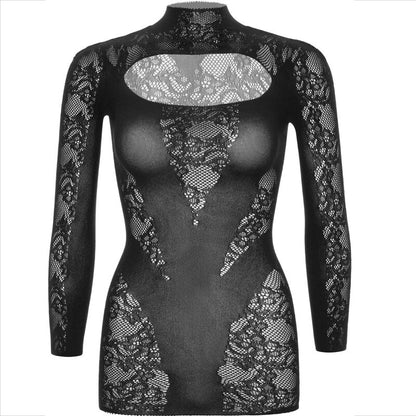 LEG AVENUE - MINI-ROBE EN DENTELLE À MANCHES LONGUES NOIRE