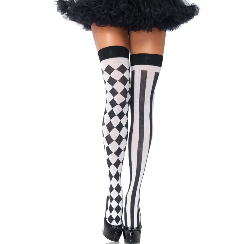 LEG AVENUE - CHAUSSETTES GENOU HARLEQUIN NOIR/BLANC