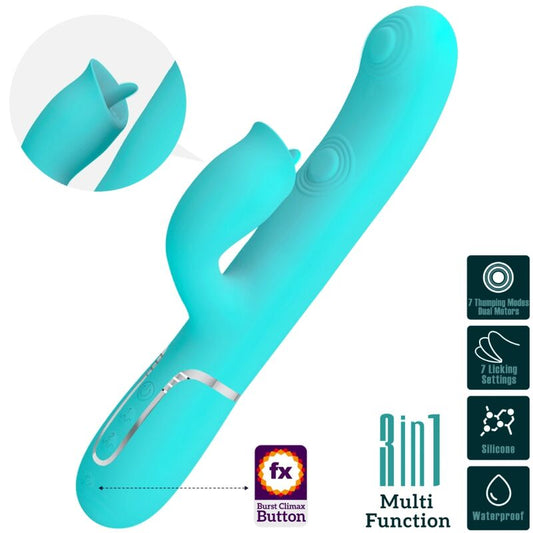 PRETTY LOVE - AQUA GREEN LICKING RABBIT VIBRATOR
