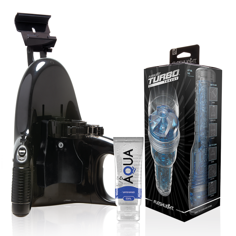 FLESHLIGHT - TURBO THRUST BLUE ICE + LANCEMENT UNIVERSEL + LUBRIFIANT DE QUALITÉ AQUA 50 ML