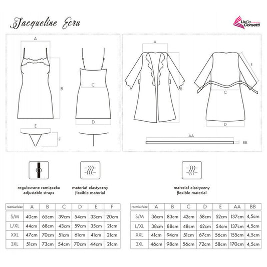 LIVCO CORSETTI FASHION - JACQUELINE LC 90249 ROBE + CHEMISE + CULOTTE Écru S/M