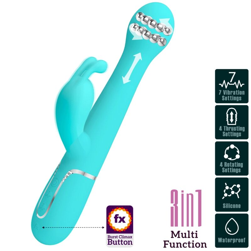 PRETTY LOVE - DEJON 3-IN-1 MULTIFUNCTION RABBIT VIBRATOR AQUA GREEN