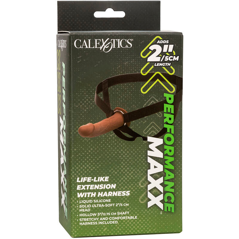 CALEXOTICS - EXTENSION RÉALISTE PERFORMANCE MAXX AVEC HARNAIS EN PEAU MARRON