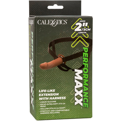 CALEXOTICS - EXTENSION RÉALISTE PERFORMANCE MAXX AVEC HARNAIS EN PEAU MARRON