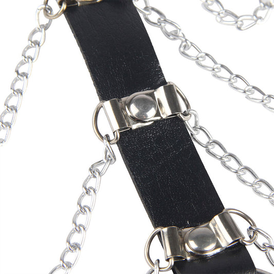 SUBBLIME - HARNAIS DE POITRINE CHAÎNE CUIR NOIR TAILLE UNIQUE
