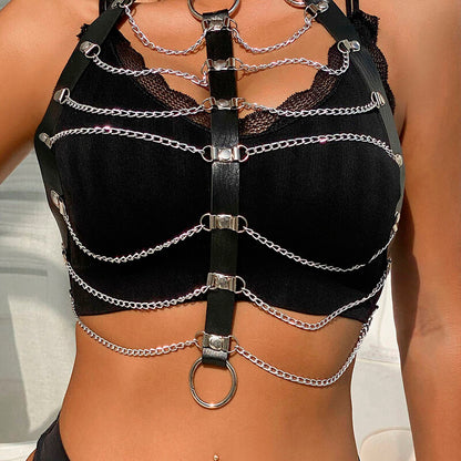 SUBBLIME - HARNAIS DE POITRINE CHAÎNE CUIR NOIR TAILLE UNIQUE